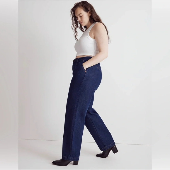 NWT Madewell Baggy Straight Jeans in Woodham Wash: Pleated Edition Size 32 - Picture 4 of 13
